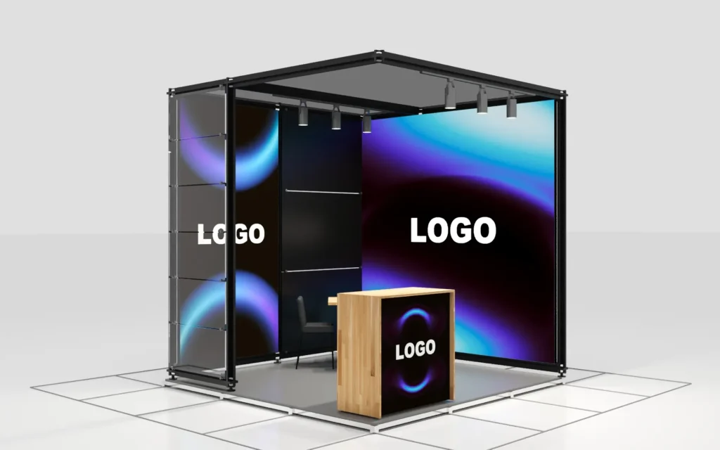 3x3 9m2 stand with 2 fronts open